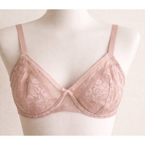 BETSEY JOHNSON Nude Beige Underwire UNLINED PLUNGE BRA 34DD STARLET LACE SEXY